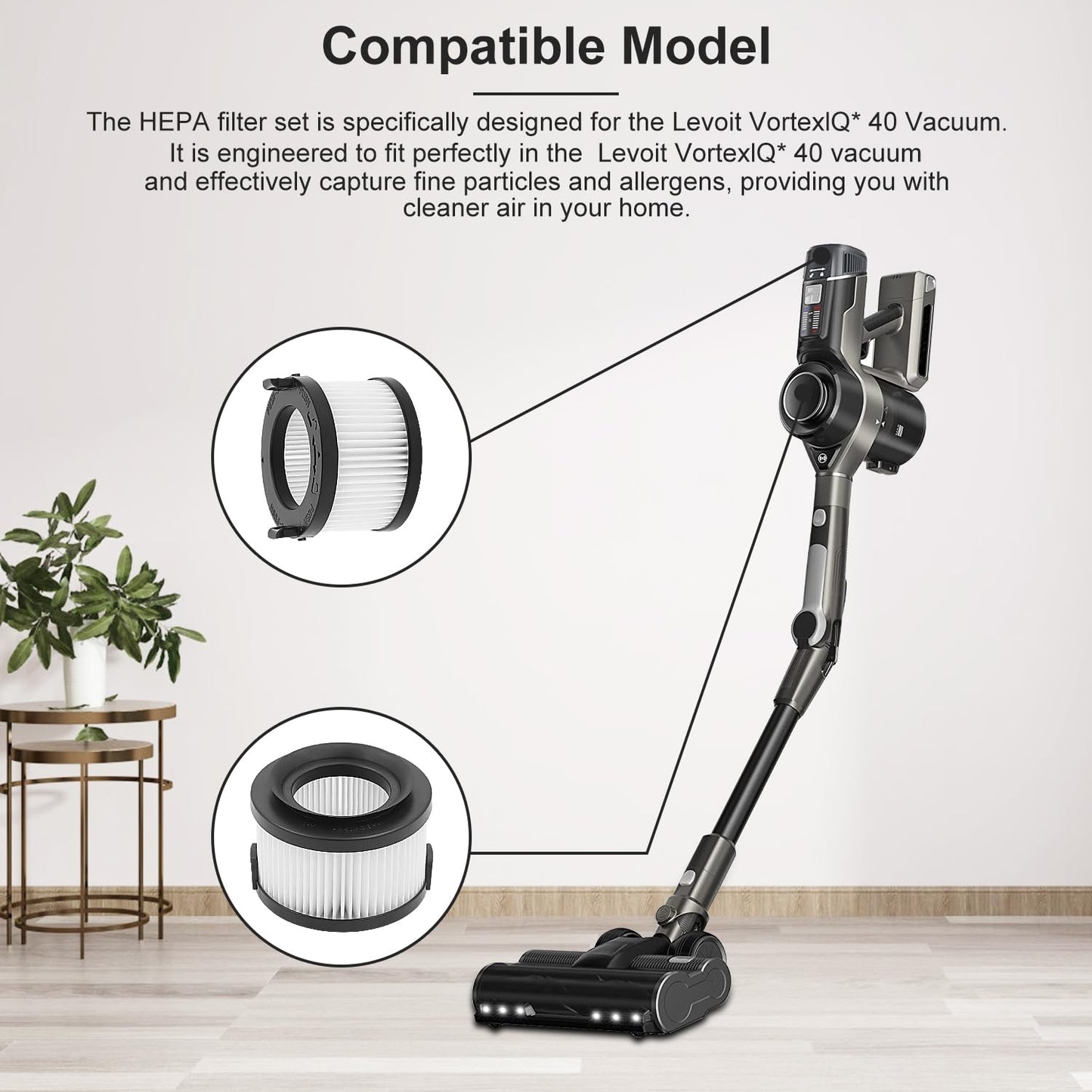 For Compatible with LEVOIT Cordless Vacuum Cleaner VortexIQ 40-RF Filter 3 Pack-Laukowind