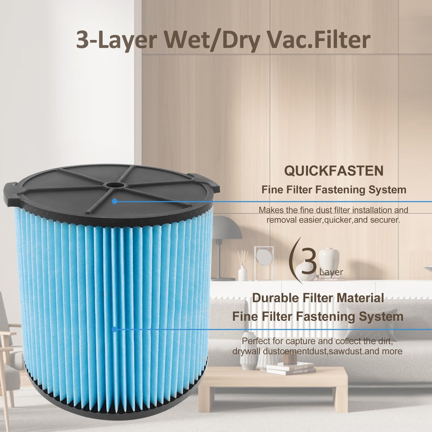 VF5000 Replacement Filter Shop Vac 5-20 Gallon Vacuums Vacuum Filter-Laukowind