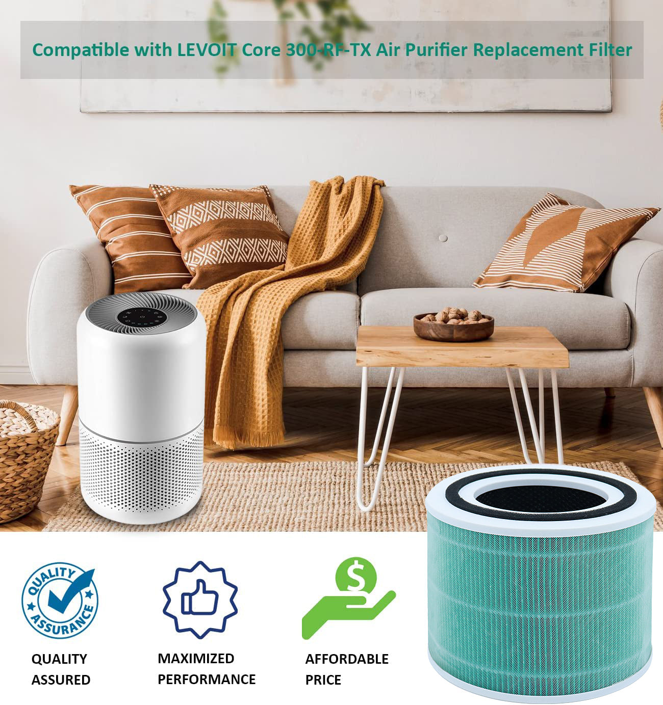 For LEVOIT Core 300S Filte Replacement Air Purifier Parts Green 2Pack-Laukowind